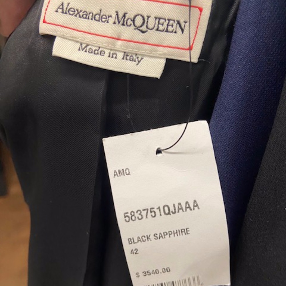 Alexander McQueen Black and Navy Satin-Trim Blazer - Picture 6 of 9